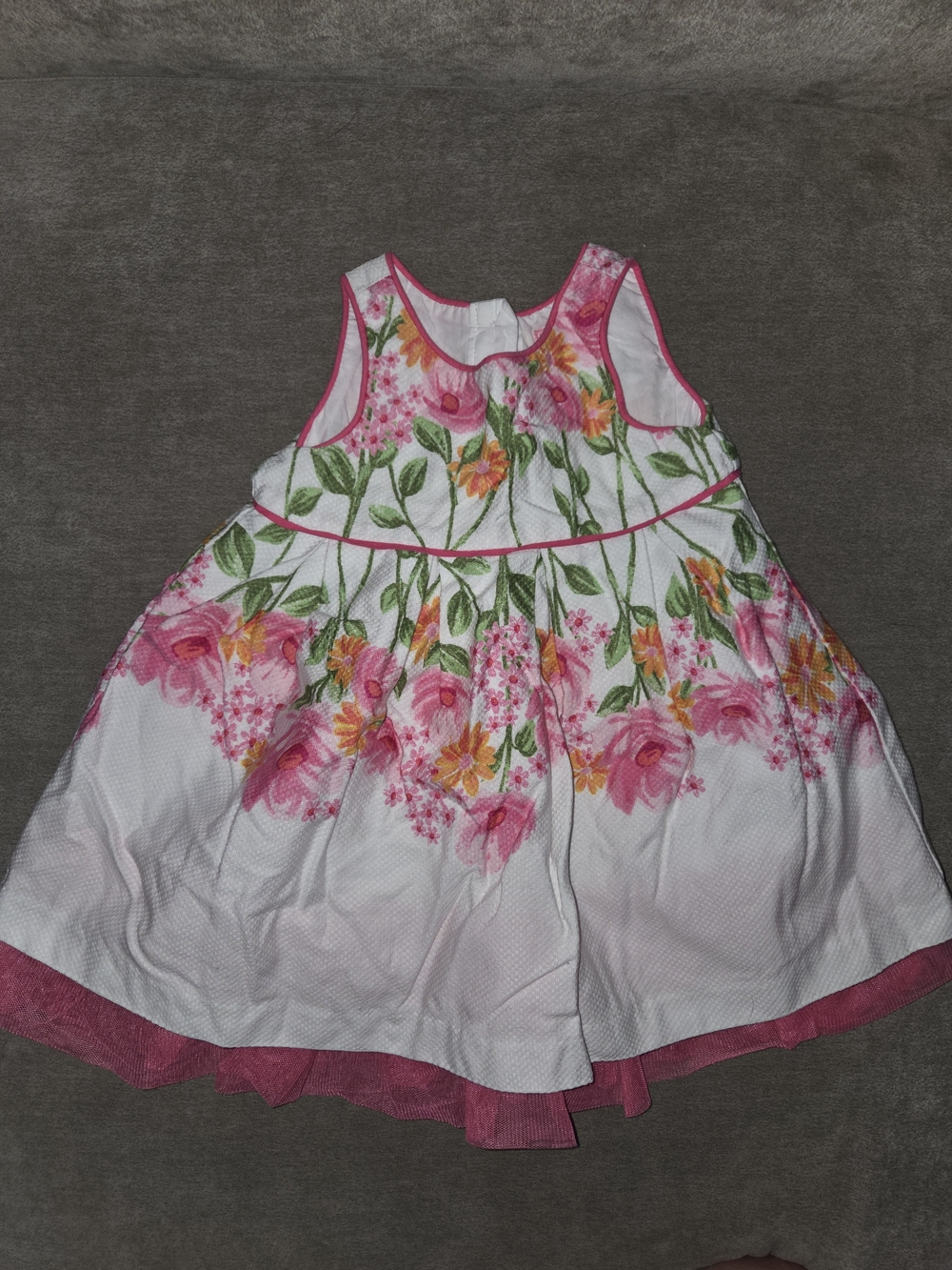 White Floral Sundress with Pink Trim